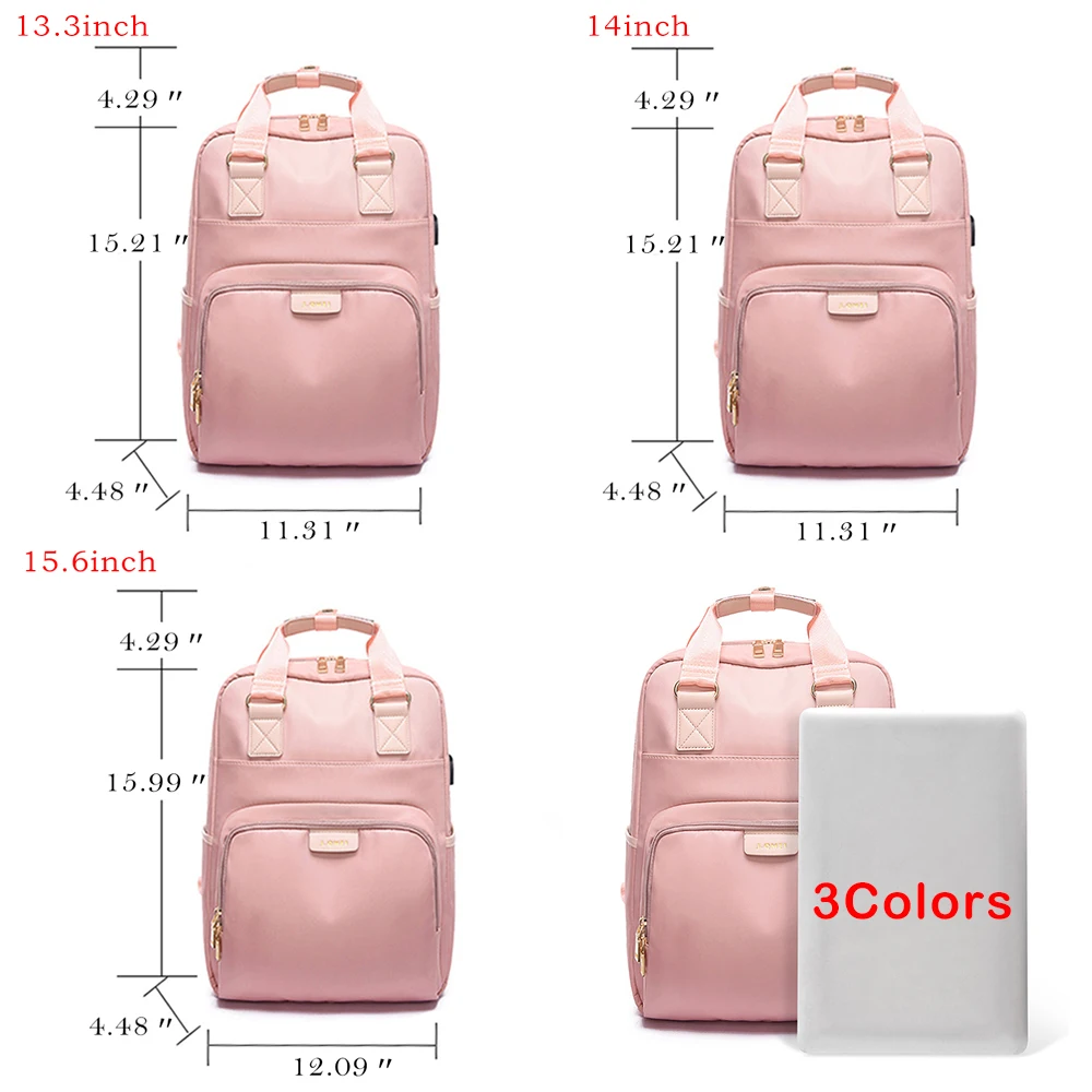 MoneRffi Waterproof Laptop Backpack Female Fashion Girl Backpack 13.3-15.6 inch Bagpack Women Oxford cloth Black Pink Backpack