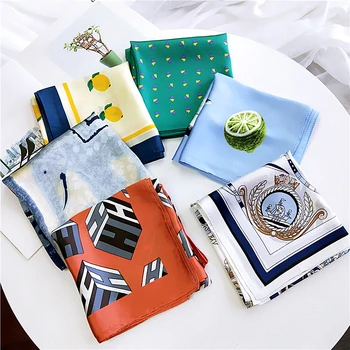 

AOMU 70*70cm New Women Silk Scarf Print Hijab Shawl Foulard Square Head Stylish Female Femme Hair Tie Band Neck Wear Bandana