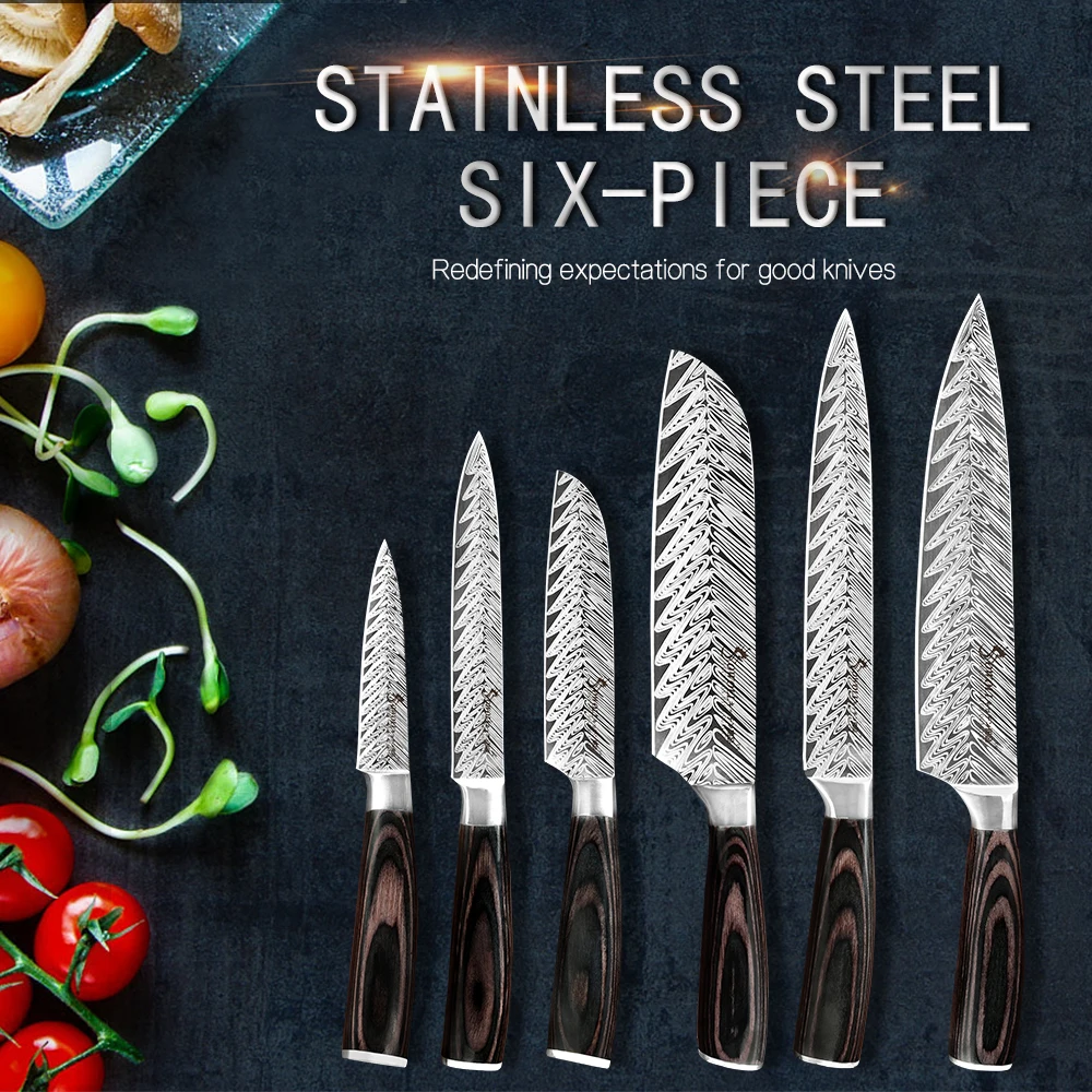 Sowoll кухонный нож повара 7Cr17 Mov кухонный нож из нержавеющей стали высококлассный нож с рисунком рыбьей кости с бесплатными подарочными ножны