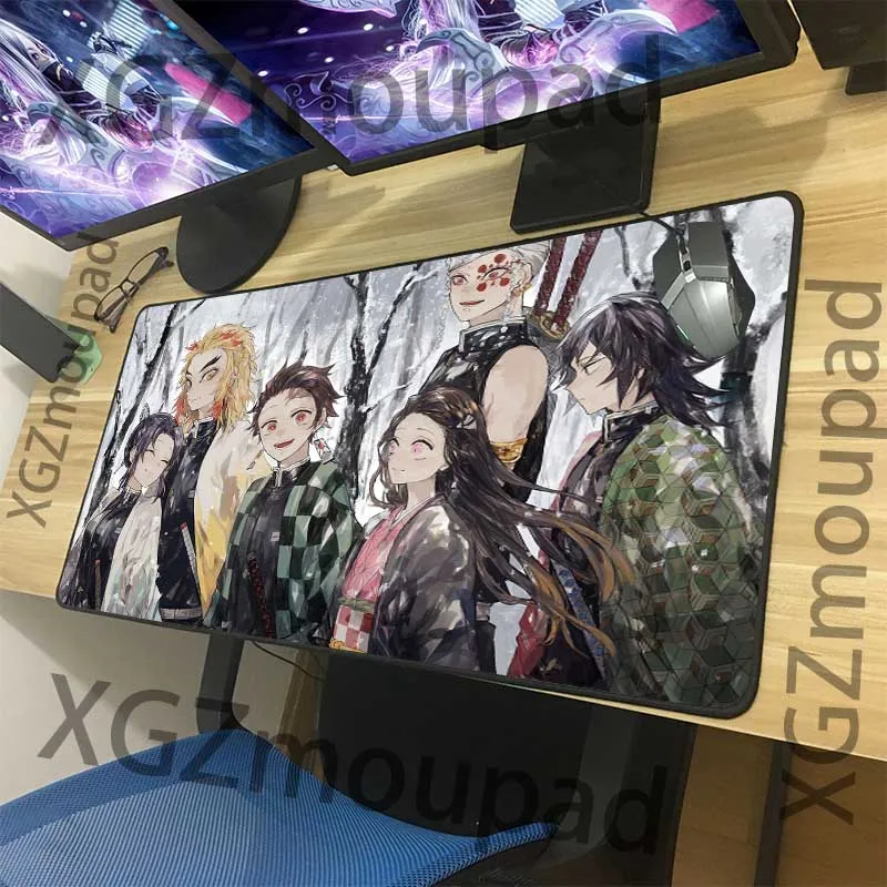 XGZ Popular Anime Demon Slayer Kimetsu No Yaiba Large Mouse Pad Black Lock Edge Computer Table Mat Speed Rubber Non-slip Carpet