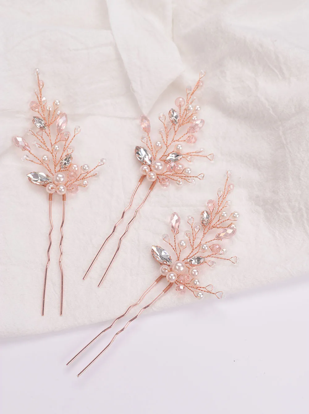Bridal Headwear Rose gold Rhinestones Crystal Pearls Hair Pin for Wedding set of Headdress of women Ornaments