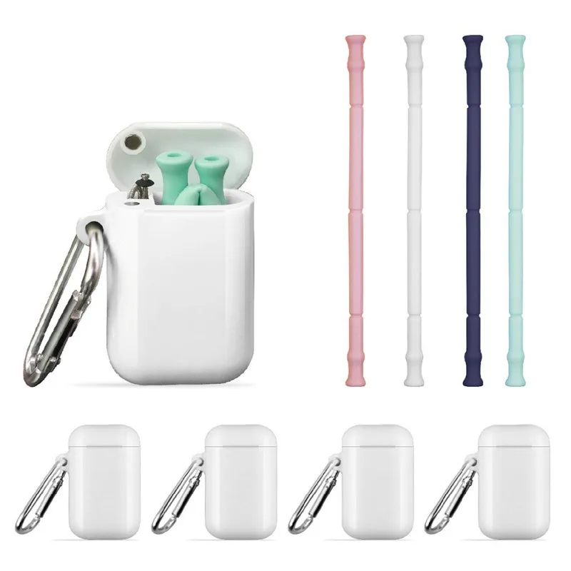 Folding Drinking Straw With Carrying Case And Cleaning Brush Collapsible Silicone Straw Reusable For Travel Home Office Drinks
