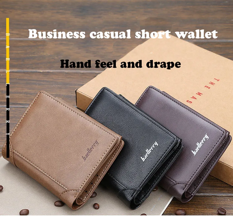 Мужской кошелек, три сложения, полиуретановый кошелек, на застежке, дизайнерские короткие мужские кошельки с молнией, отделение для монет, карт, сумка, Роскошный кошелек, мужской клатч