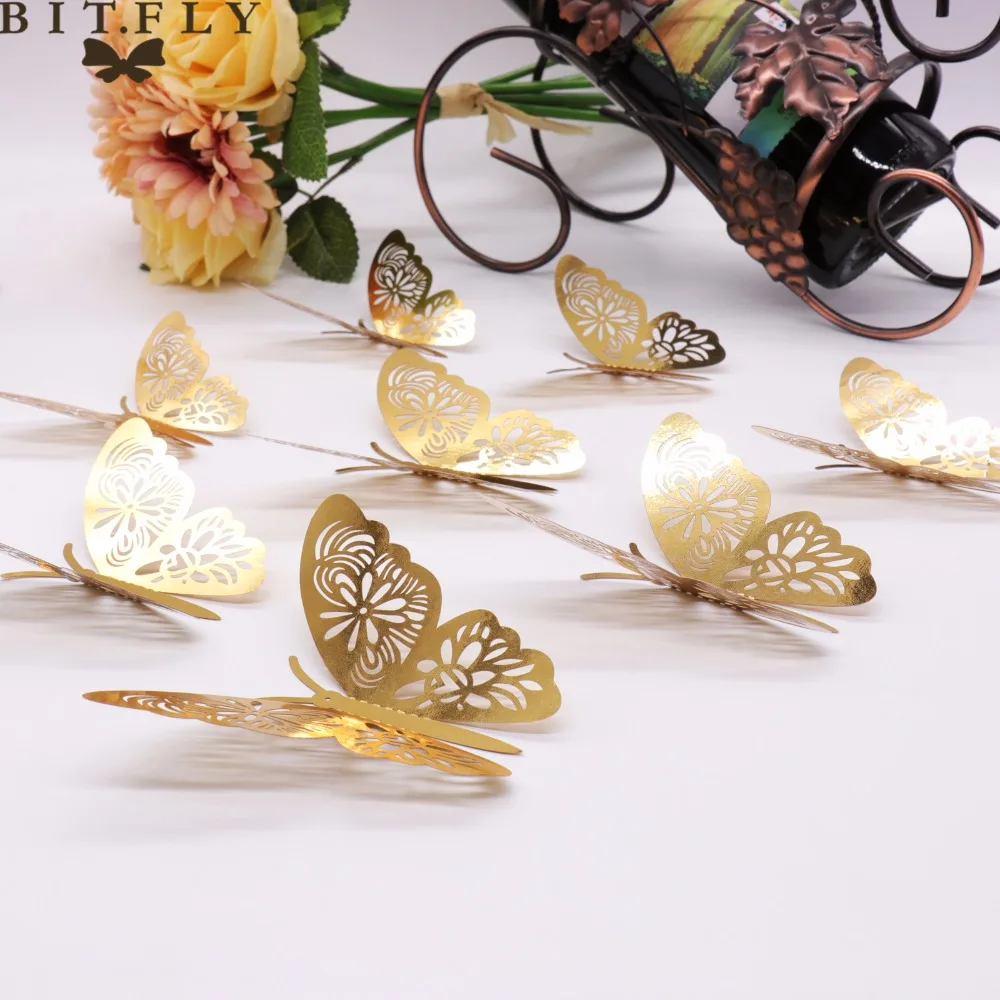 12 шт. золотые 3d бабочки для детской комнаты|decoration party|decorative posterdecorative decorative |