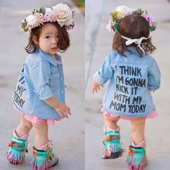 

Toddler Kids Baby Girl Autumn Winter Clothes Denim Long Sleeve Warm Coat Shirt 2-7Y Autumn Clothes Denim Letter Print