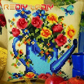 

Cross Stitch Cushion Sunflowers Anemones Chunky Cross-Stitch Kits Acrylic Yarn Pillow Case Home Decor Sofa Pillows Arts & Crafts