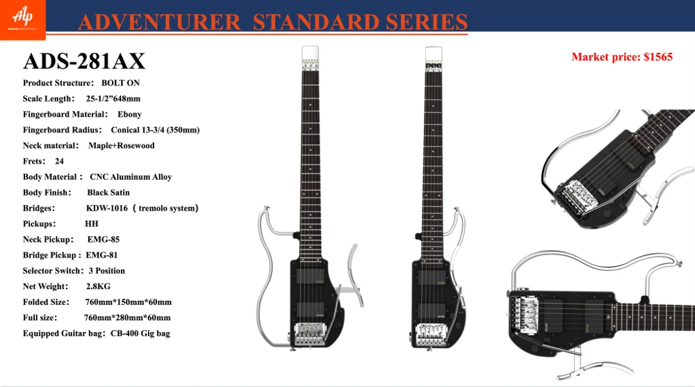 Asmuse Foldable Travel Headless Electric Guitar With Built In Headphone