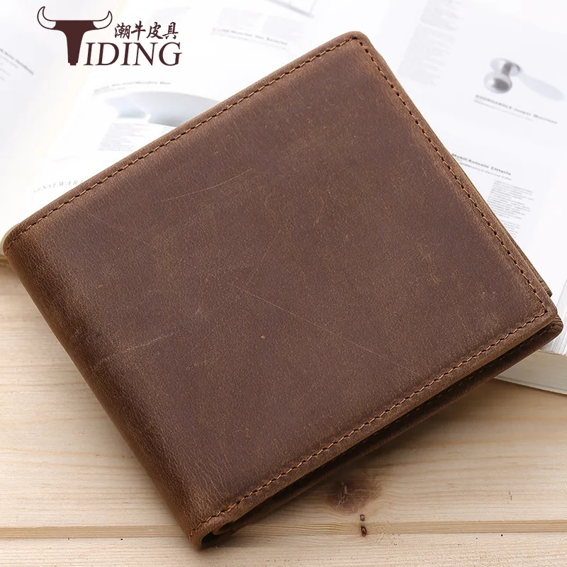 

Tiding Europe And America Retro Men's Genuine Leather Short 2 Discount Card Bit More Full-grain Leather Cross Wallet Leather Wal