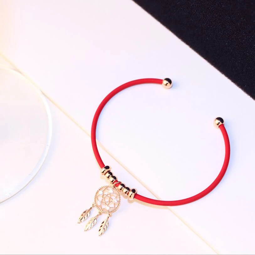 Лист перо многослойный браслет круглые браслеты для женщин дети красный нитка веревка стильный браслет регулируемый ручной работы