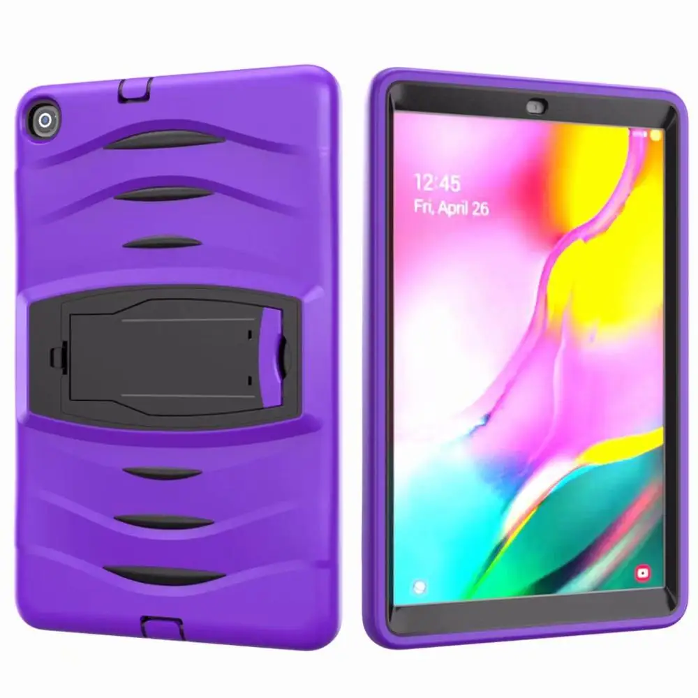 Ударный волнистый детский чехол для samsung Galaxy Tab A 10,1 T510 T515 SM-T510 SM-515 чехол для планшета противоударный чехол с подставкой+ пленка - Цвет: Фиолетовый