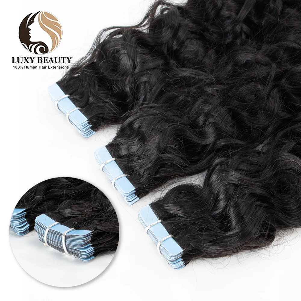 Tape in Hair Extensions Water Wave For Black Women Body Wave 100% Human Hair Adhesive Invisible Black Hair Wet and Wavy