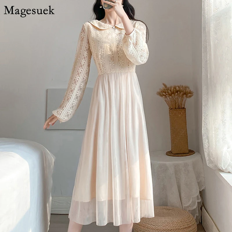 

Vintage Puff Sleeve Party Dress Women Elegant New Fashion Mesh Long Dress Summer Casual Solid Female Dresses Femme Robe 12913