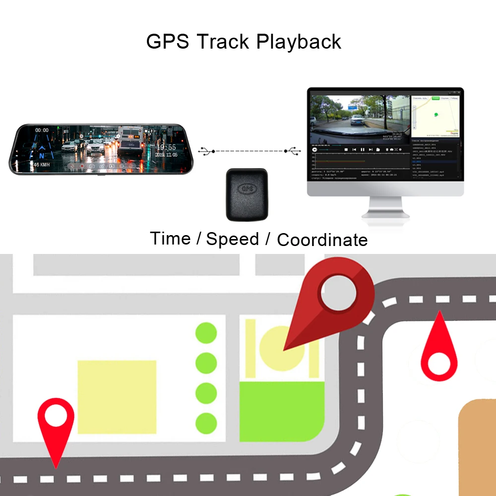 Видеорегистратор 10-дюймовая шпилька для потоковой передачи gps трек Скорость координатно-Видеорегистраторы для автомобилей Двойной объектив Сенсорный экран с разрешением Full HD 1080P Dash Cam зеркало заднего вида видео Регистраторы