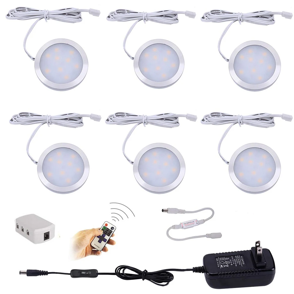 Dimmable Under Cabinet Light, Set of 4 Puck Lights, 8W 680LM