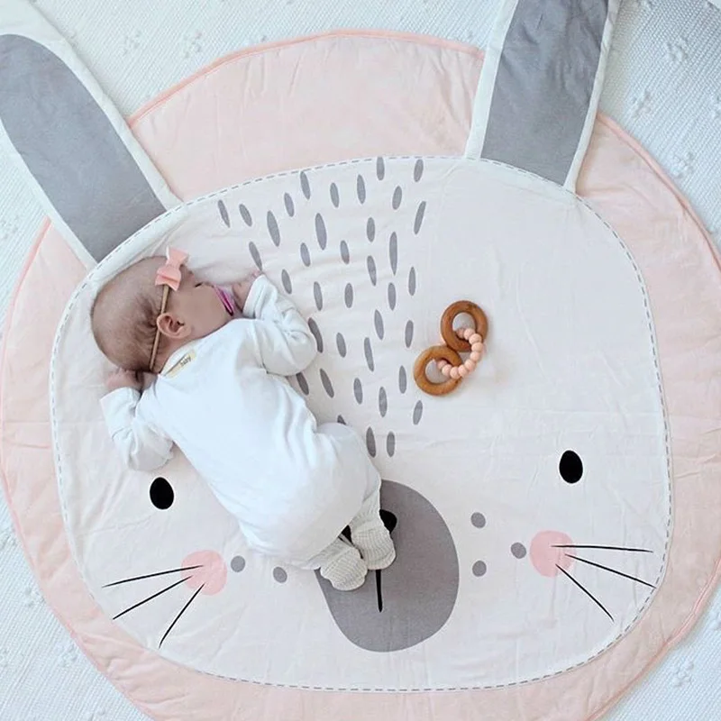 Детский игровой коврик с мультяшным животным, детский коврик для новорожденных, хлопковый круглый коврик для ползания, коврик для детской комнаты, декор для детской комнаты - Цвет: rabbit