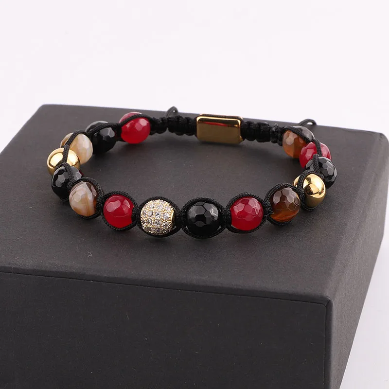 High Quality CZ Pave Ball Charm Natural Stone Beaded Custom Macrame Bracelet Jewelry Gift For Women - Image 5