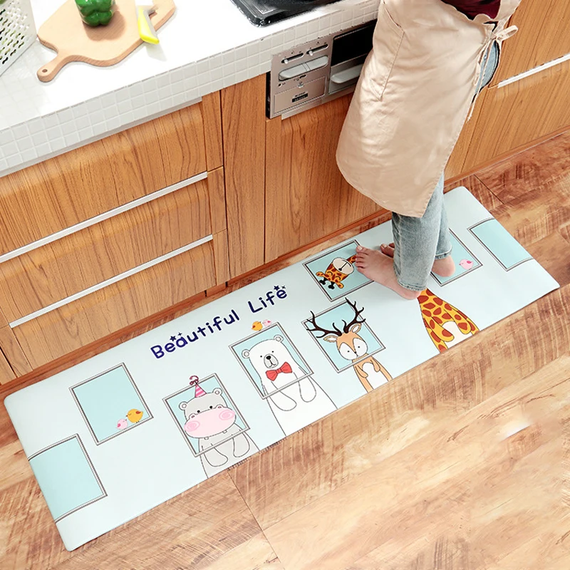 Длинный кухонный коврик из ПВХ кожи Противоскользящий водонепроницаемый мультфильм фрукты животные узор кухонный ковер коврики современный коврик на кухню