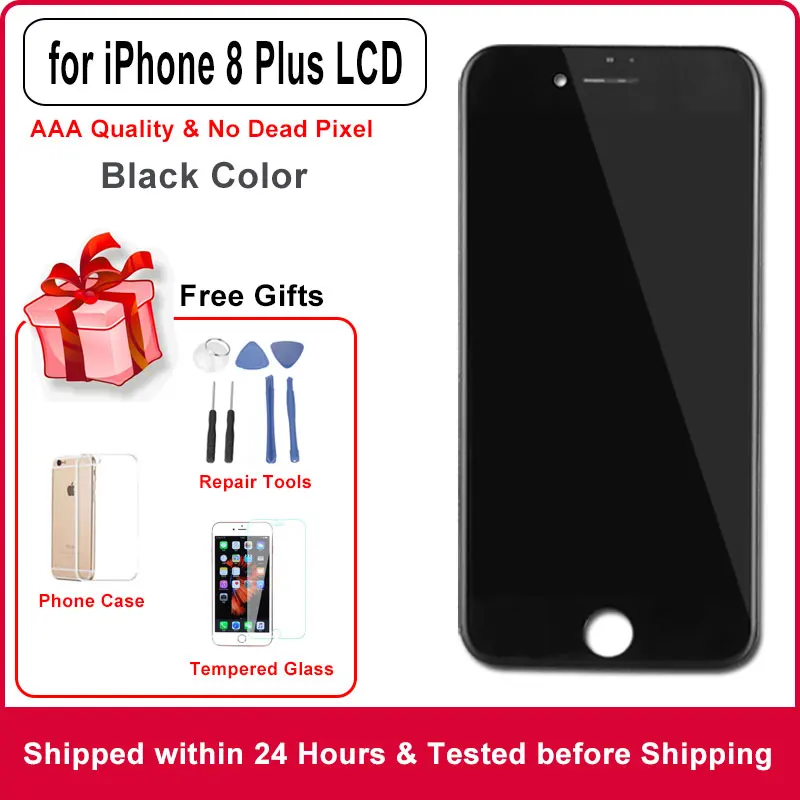 Качественный ЖК-дисплей AAA для iPhone 4, 4S, 5, 5S, SE, 6, 6 S, 6 plus, 6S plus, 7, 7 plus, 8, 8 plus, ЖК-дисплей, сенсорный экран, замена, без битых пикселей - Цвет: for 8 Plus black