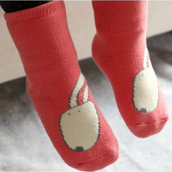 Плотные детские носки с котом розовые зимние мягкие теплые пушистые носки для детей теплые хлопковые носки-тапочки для маленьких мальчиков и девочек - Цвет: red rabbit