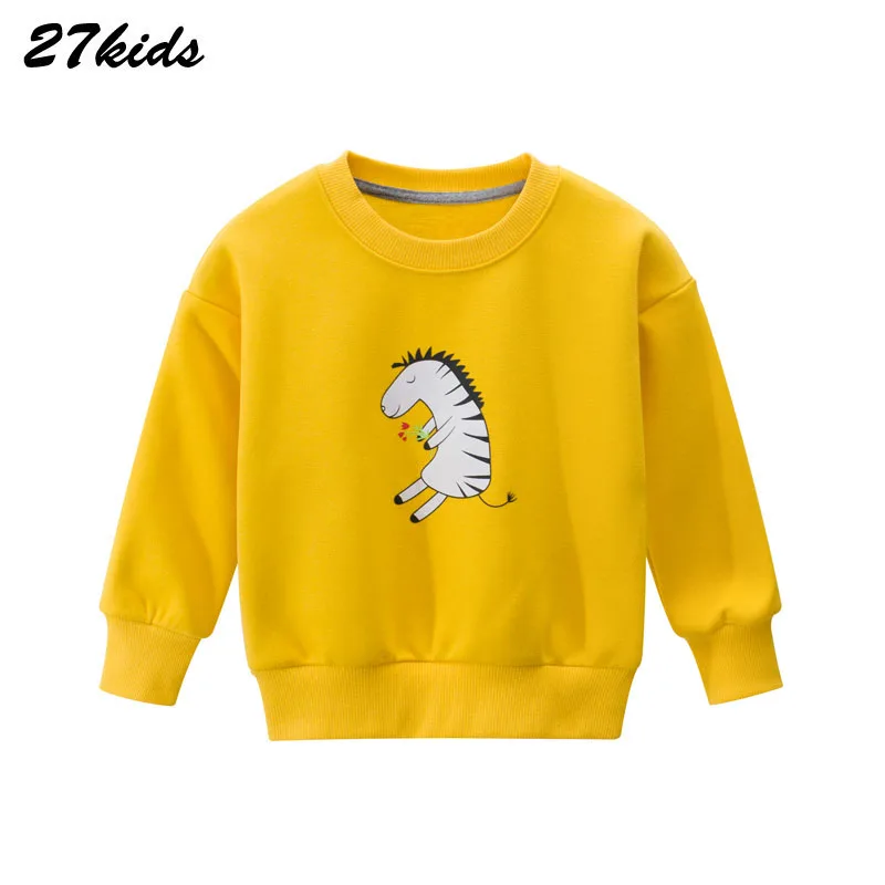 27kid/Детская футболка с рисунком динозавра для мальчиков, осенняя рубашка-свитер, топы, Детский свитер весенняя одежда с капюшоном - Цвет: 2942 yellow