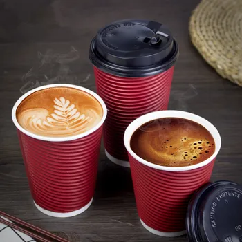 

50pcs Red disposable coffee cup 8oz/12oz/14oz/16oz double layer paper cups birthdya party favors milk tea drinking cup with lid