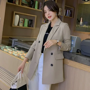 

Womens Blazer New Spring and Autumn Suit Women's Korean Version Loose Casual Retro Double-breasted Jacket