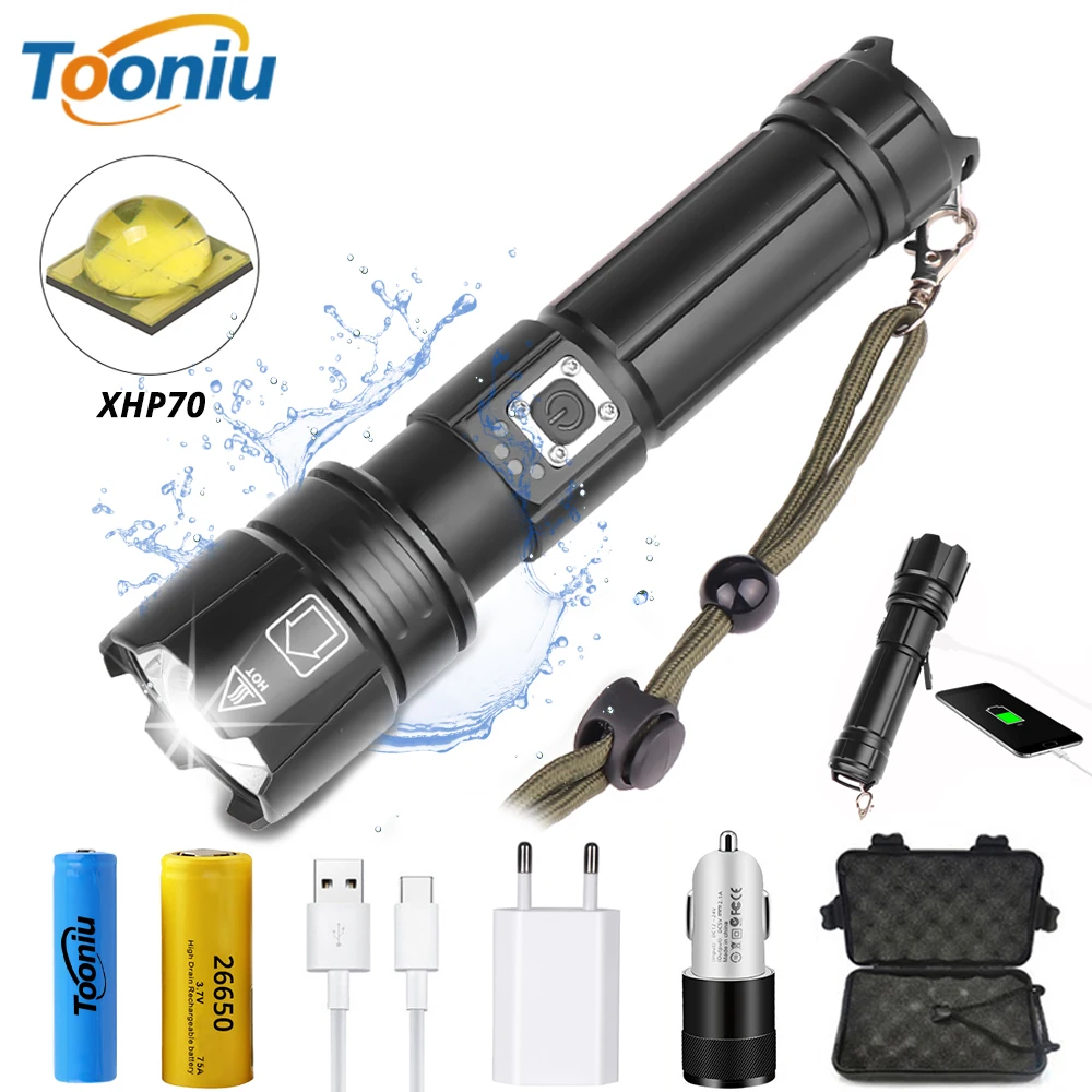 Супер яркий XHP70 светодиодный фонарик с функцией USB ввода и вывода тактический