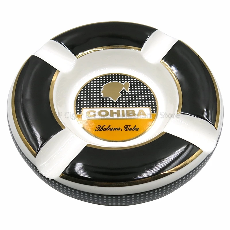 Cohiba отлично Керамика сигарная пепельница большой Размер 4 палец держатель стол сигарета Портативный пепельница, для курения инструмент - Цвет: Black and White