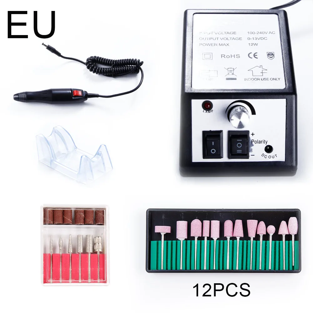 Electric Apparatus for Manicure Milling Drill Bit Pedicure Machine Gel Cuticle Remover Grinding Cutters Sanding Bands Nail Files - Цвет: Black EU set