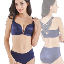 Размера плюс бюстгальтер трусики для женщин комплект сексуальное застежка спереди набор белья, бюстгальтер, пуш-ап, бюстгальтер размер чашечки A B C D E Беспроводной бесшовное нижнее белье