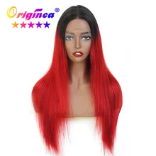 T часть кружева передние человеческие волосы парики для женщин омбер парики уха до уха кружевной парик с волосами младенца бразильские Remy прямые волосы 6 цветов