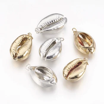

50pcs Electroplated Shell Cowrie Shells Pendants jewelry making DIY bracelet necklace 20~30x12~18x7~12mm, Hole: 3mm F50
