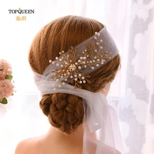 TOPQUEEN HWS03 Золотая свадебная вуаль повязка на голову декоративные аксессуары для волос части волос для женщин Свадебная аппликация вуали жемчуг