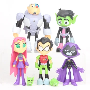 

7PCS Set Teen Titans Action Figure Beast Boy Cyborg Starfire Raven Robin Figure PVC Model Doll Kids Toys Cake Figure Decoration