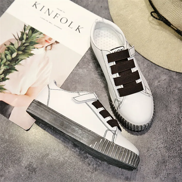

2017 Spring And Autumn Mixed Colors Small White Shoes Women Flat round-Toe Board Shoes Versatile Casual Breathable Velcro Golden