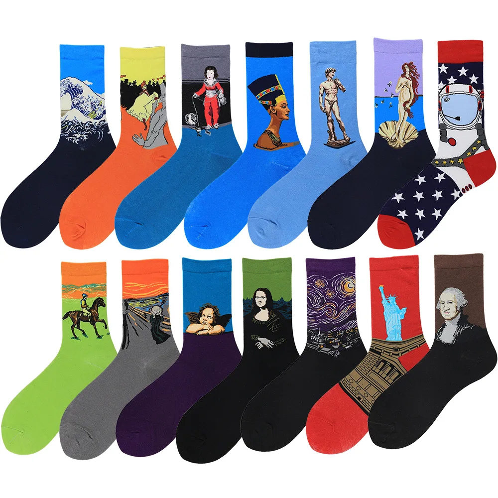 

Happy Men's Socks Funny Art Dress Socks Color Party Men's Summer Fashion Sock Set Print Van Gogh Art Socks