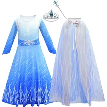 С принтом «Снежная королева история 2 Косплэй Платье для девочек Анна Эльза Рождественский костюм платья для девочек vestidos Детские платья