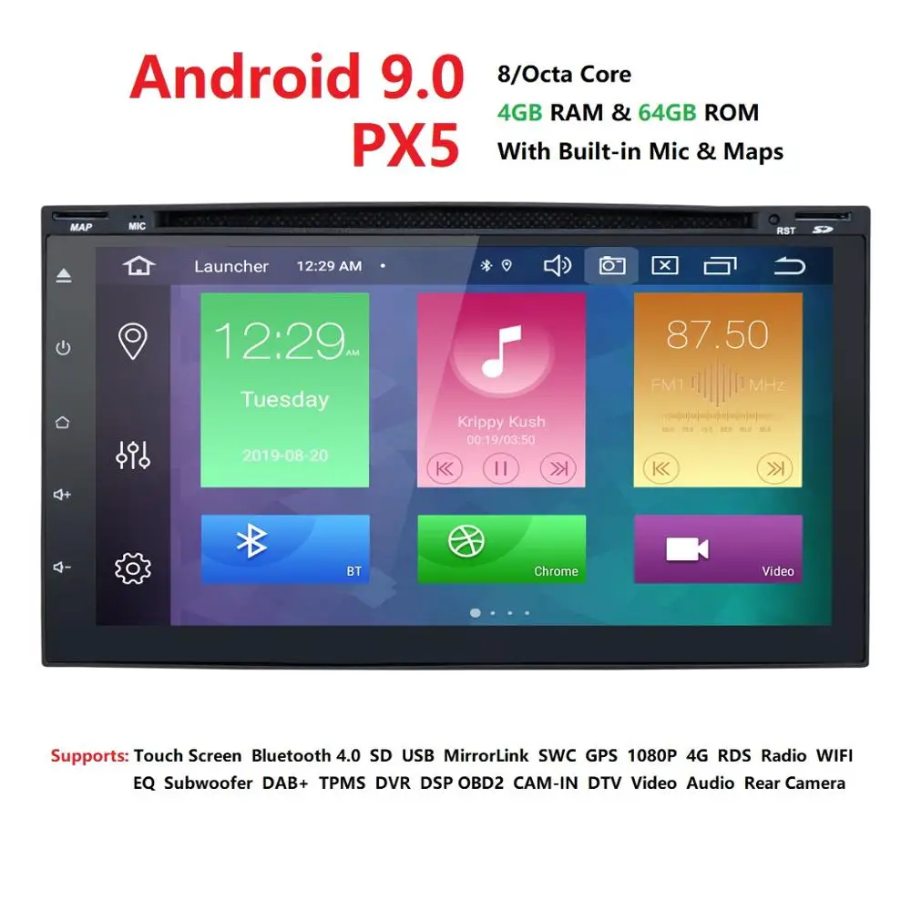 

DSP 2Din 7"Car DVD Radio Player Android 9.0 Octa Core Universal Car Tap PC Tablet 2din For Nissan GPS Stereo Audio Player 4G+64G