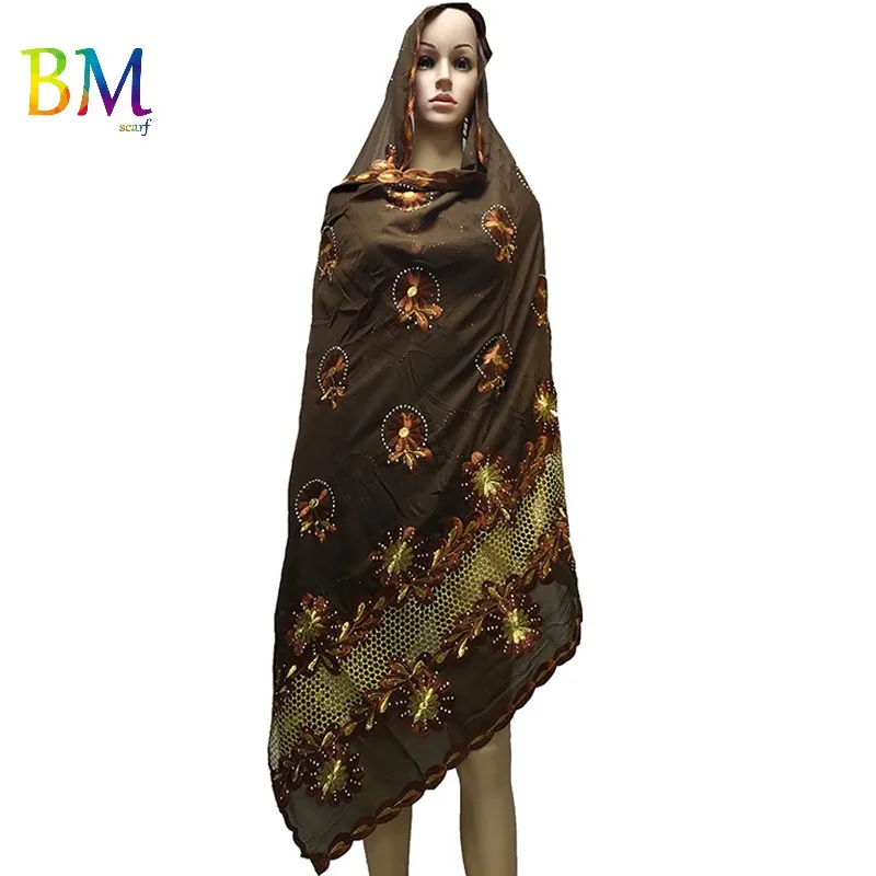 Новейшая африканская Женская шаль хлопок шарф с вышивкой мусульманский комбинированный хиджаб шарф для мусульманских женщин BX16 - Цвет: BX16-5