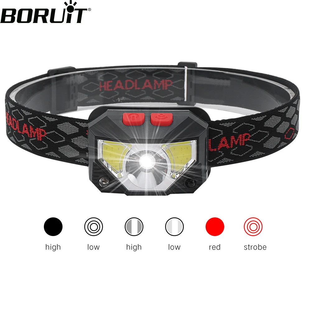 

BORUiT H03 COB LED Headlamp IR Motion Sensor Headlight USB Rechargeable Built in Battery Head Torch for Camping Fishing