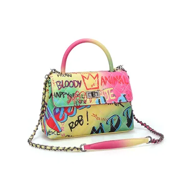 

Painted Graffiti Bag Colorful Women Handbag Contrasting Color Tote Bag