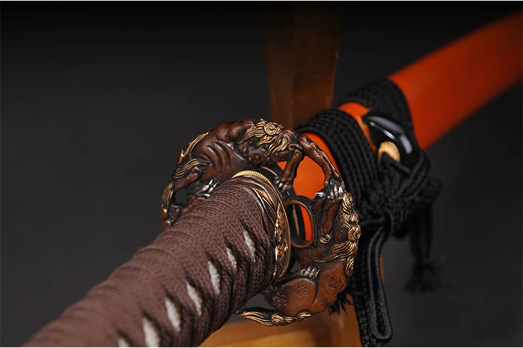 104cm length long sword Japanese real Katana handmade quality samurai swords heat tempered sharp edge orange color wooden saya