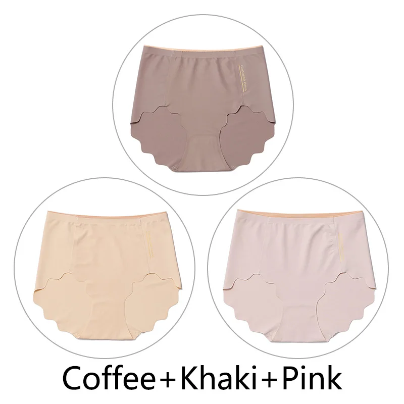 Coffee Khaki Pink 3 шт., Мягкие Бесшовные трусы, женские сексуальные трусики с оборками, женское Ультра тонкое нижнее белье, женские L-XXL, большие размеры, нижнее белье, новинка - Цвет: Coffee Khaki Pink