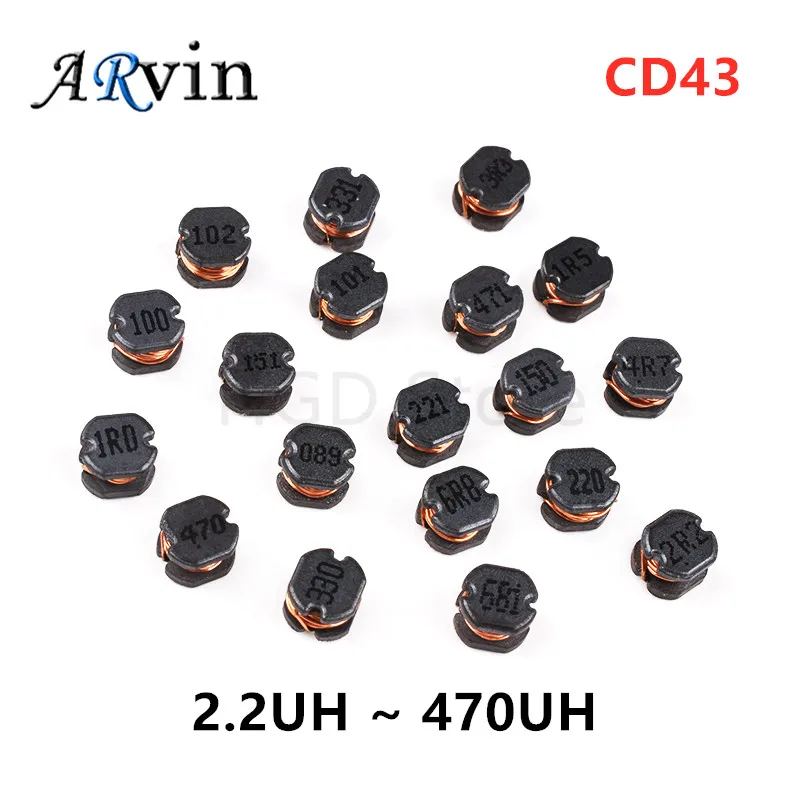 20Pcs CD43 SMD Power Inductors 2.2uH 3.3uH 4.7uH 6.8uH 10uH 15UH 100uH  220UH 330UH 470UH High Quality CD43 Wire Wound Chip