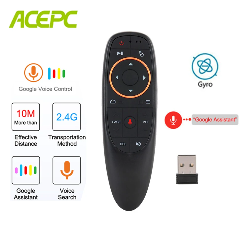 

G10 Air Mouse Voice Control with Gyro Sensing Mini Wireless Smart Remote 2.4G USB Receiver for Android TV BO XH96 X96