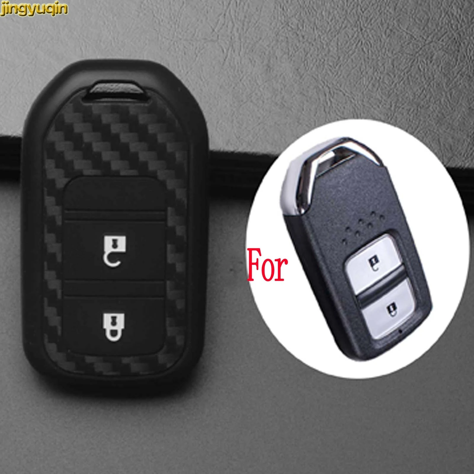 jingyuqin 15ps Smart Remote Car Key Case Cover Silicone + Carbon For Honda Vezel city civic Jazz BRV BR-V HRV Fob 2BTN | Автомобили и