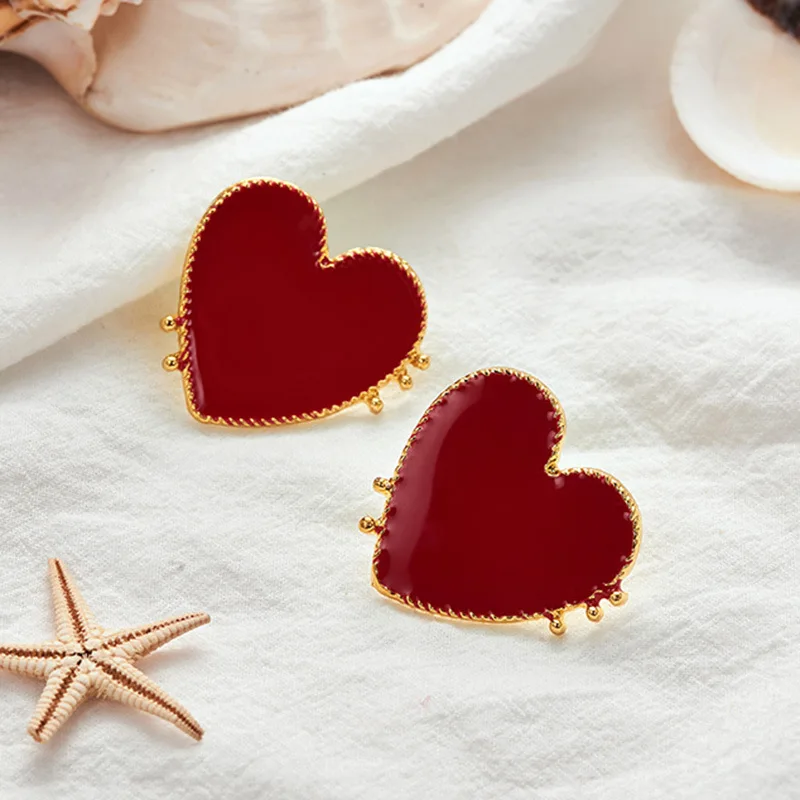 New Design Punk Gold red Acrylic Heart Stud Earrings For Women Bohemian Big Earring Christmas Jewelry Gift | Украшения и