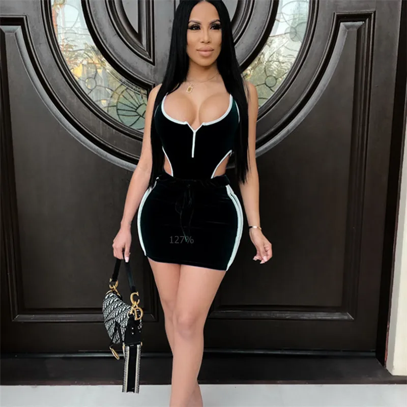 

Women Sweatwear Tracksuit Set 2pcs Cold Waist Sleeveless Bodycon Bodysuit + Sexy Shorts 2020 Summer Trend Suit Dropshipping