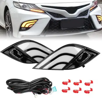 

1 Pair 3 Colors Car Daytime Running Light Turn Signal DRL LED Lights for Toyota Camry SE/XSE 2018 12V