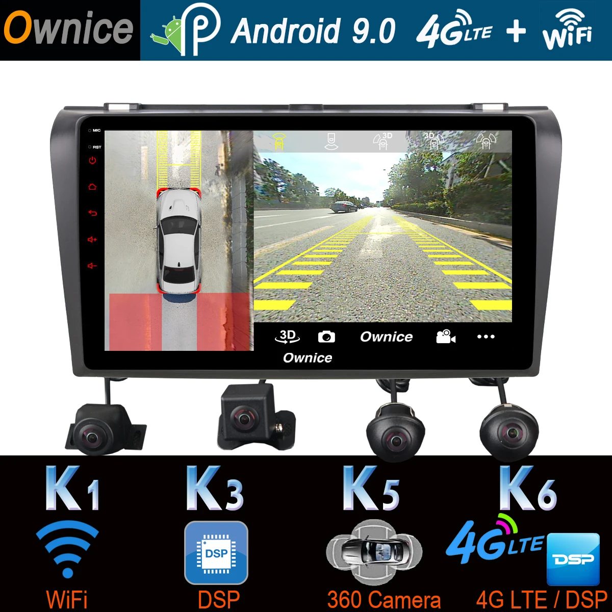 360 ° панорамный 4G LTE WiFi Android 9 0 8 ядер 4 + 64G SPDIF DSP CarPlay Автомобильный мультимедийный